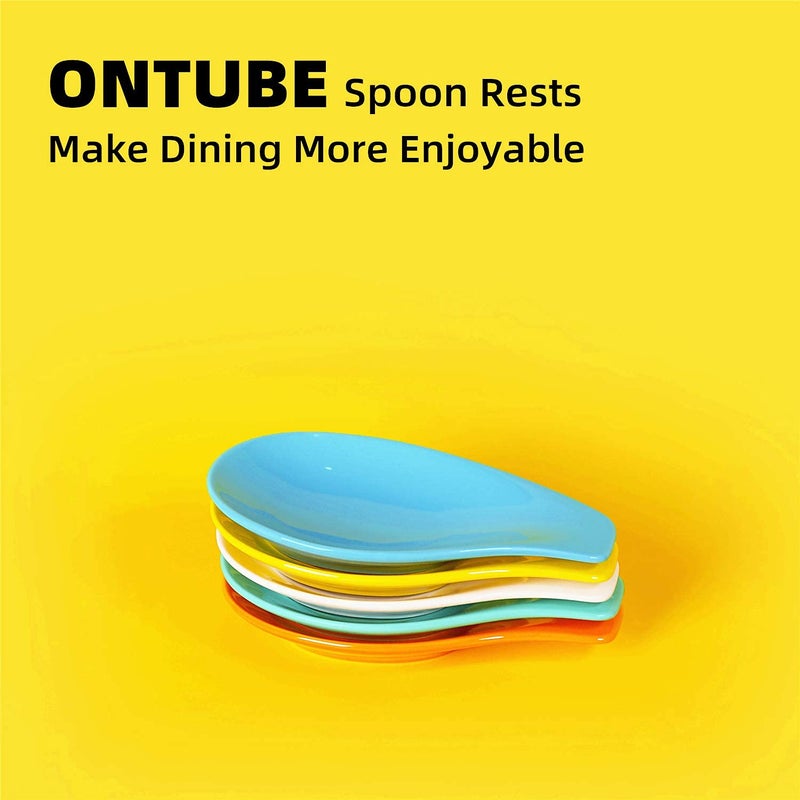 ONTUBE Ceramic Spoon Rests for Buffet Table Set of 5, Sauce Dish Resting Cooking Spoons Holder for Home and Kitchen, 6.5 Inch MixColor - Image 5